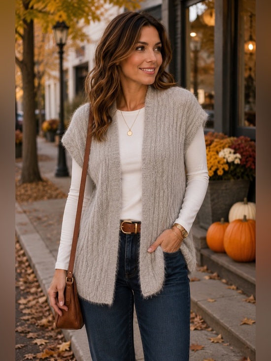 LC Lauren Conrad Sweaters - LC Lauren Conrad Gray Ribbed Open Front Sweater Vest | Cozy Layering Cardigan